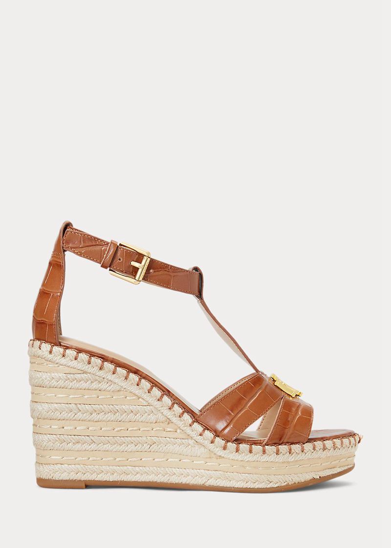 Sandalias Lauren Mujer Hale Ii Embossed Cuero Espadrille Chile Marrones MPAHU-3761